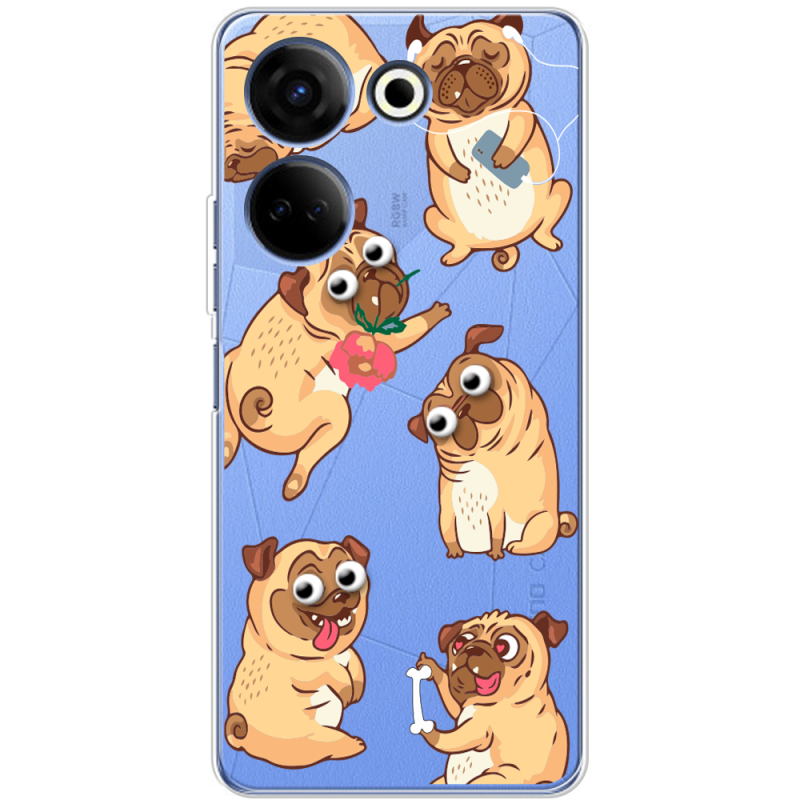 Прозрачный чехол BoxFace Tecno Camon 20 Pro 4G с 3D-глазками Pug