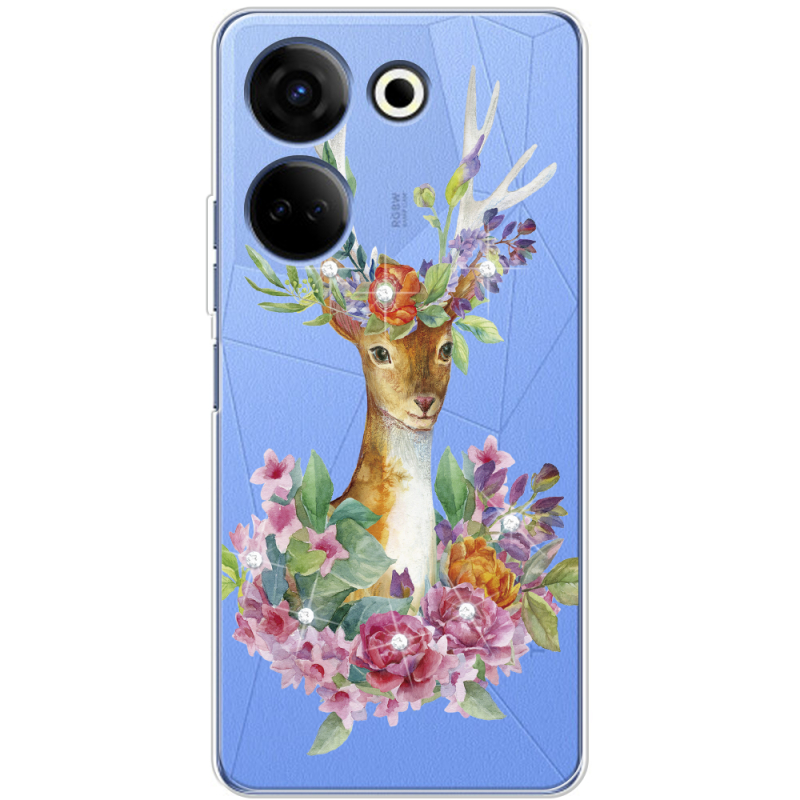 Чехол со стразами BoxFace Tecno Camon 20 Pro 4G Deer with flowers