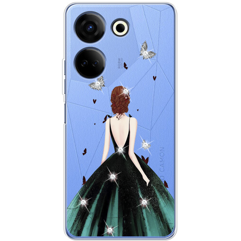 Чехол со стразами BoxFace Tecno Camon 20 Pro 4G Girl in the green dress