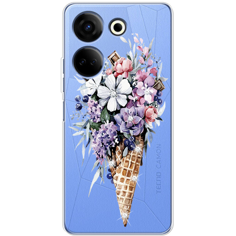 Чехол со стразами BoxFace Tecno Camon 20 Pro 4G Ice Cream Flowers