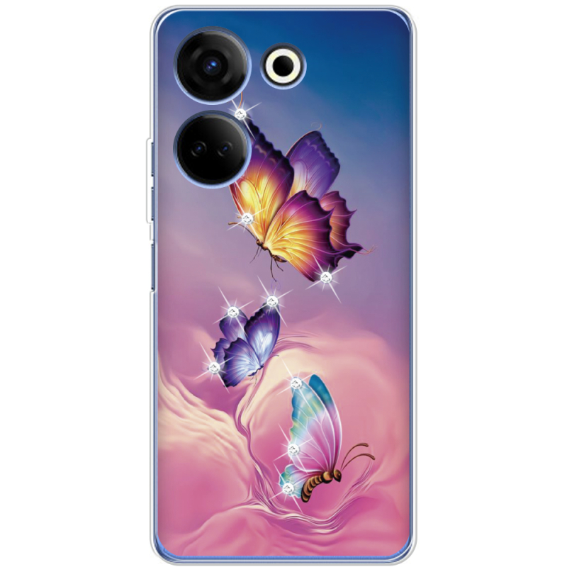 Чехол со стразами BoxFace Tecno Camon 20 Pro 4G Butterflies