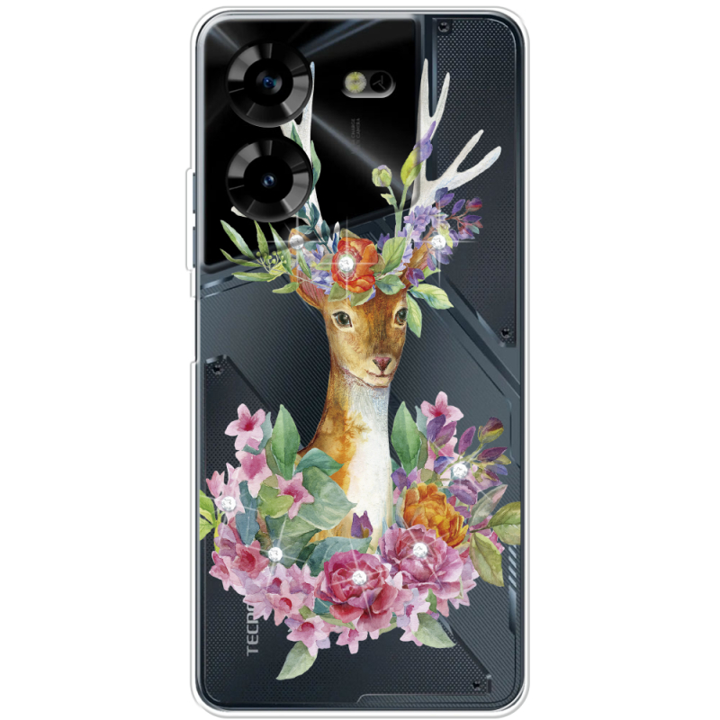 Чехол со стразами BoxFace Tecno POVA 5 Deer with flowers