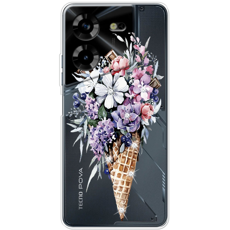 Чехол со стразами BoxFace Tecno POVA 5 Ice Cream Flowers