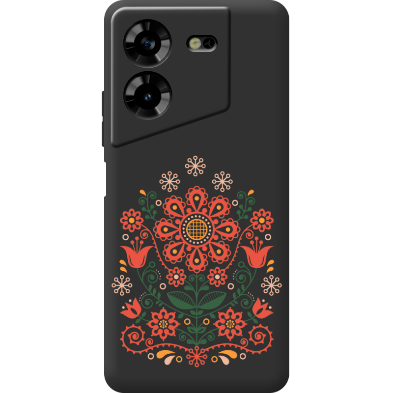 Черный чехол BoxFace Tecno POVA 5 Ukrainian Ornament