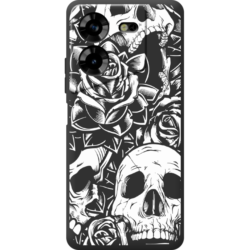 Черный чехол BoxFace Tecno POVA 5 Skull and Roses