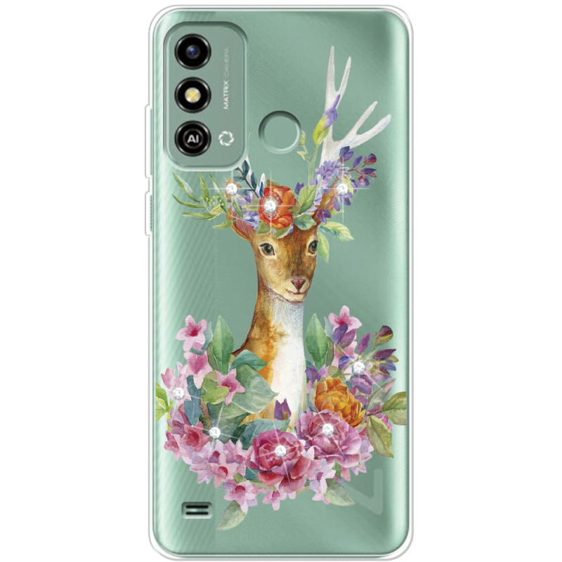 Чехол со стразами ZTE Blade A53 Deer with flowers