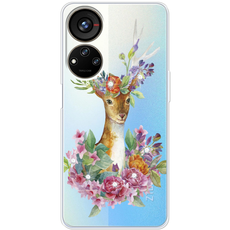 Чехол со стразами ZTE Blade V40s Deer with flowers