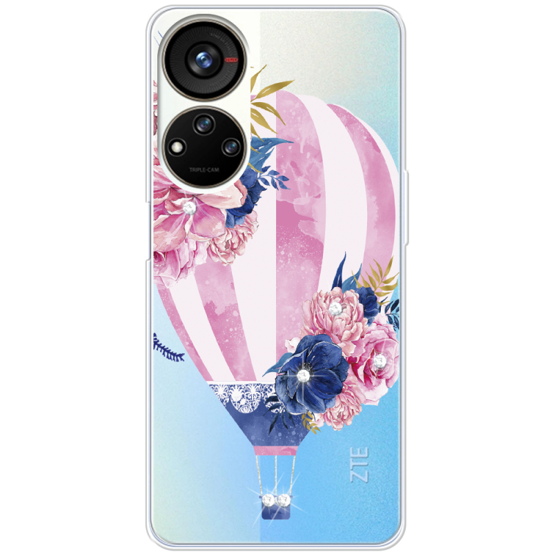 Чехол со стразами ZTE Blade V40s Pink Air Baloon