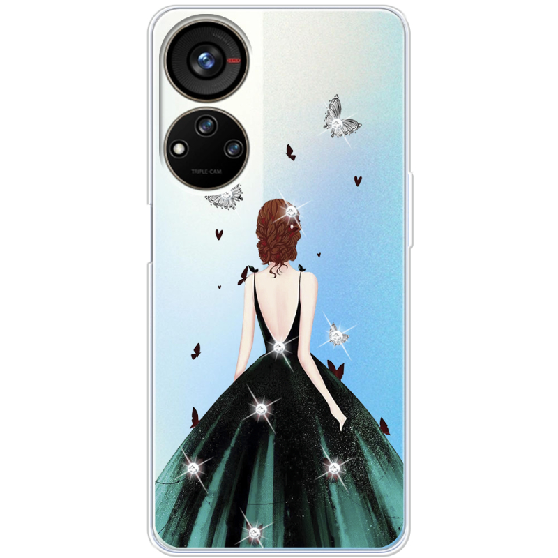 Чехол со стразами ZTE Blade V40s Girl in the green dress