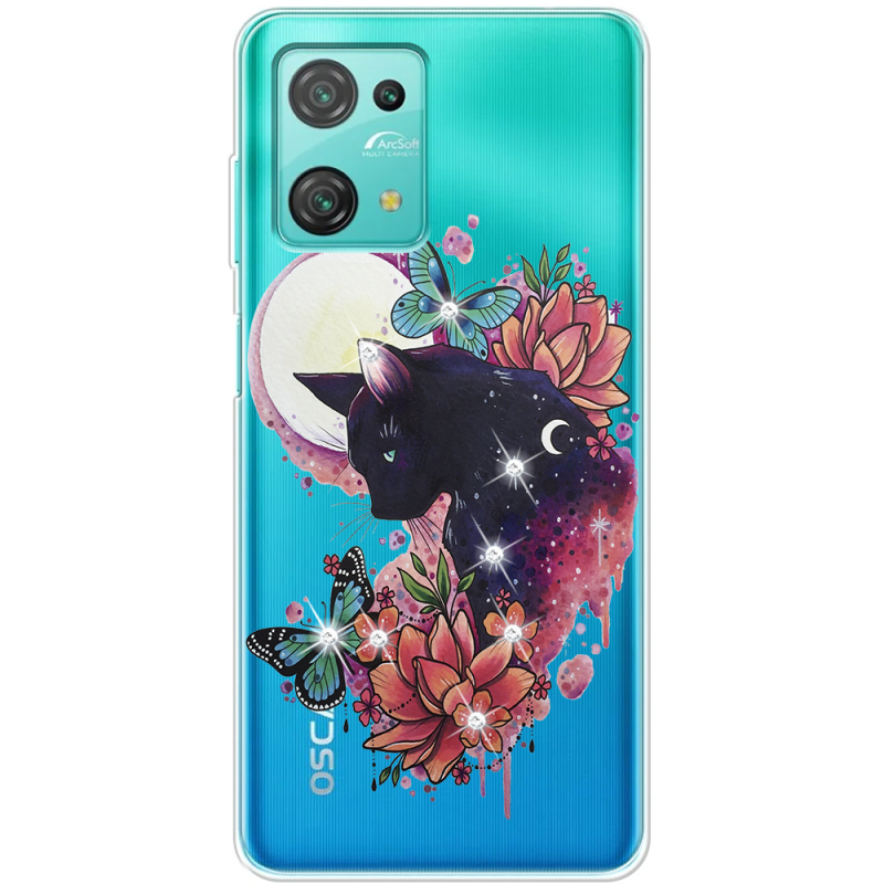 Чехол со стразами BoxFace Blackview Oscal C30 Pro Cat in Flowers