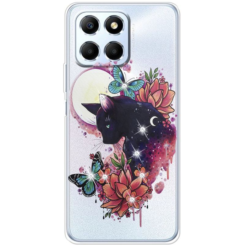 Чехол со стразами BoxFace Honor X6 Cat in Flowers