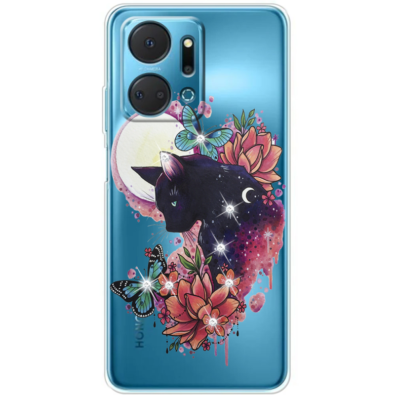 Чехол со стразами BoxFace Honor X7a Cat in Flowers