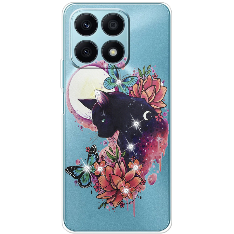 Чехол со стразами BoxFace Honor X8a Cat in Flowers