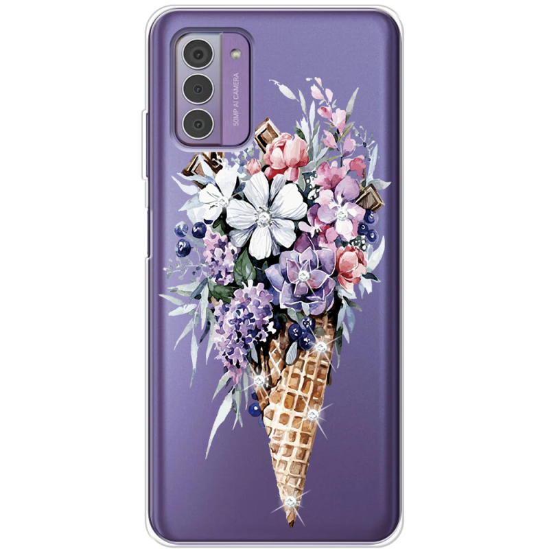 Чехол со стразами Nokia G42 Ice Cream Flowers