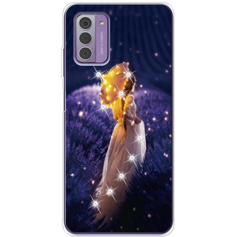 Чехол со стразами Nokia G42 Girl with Umbrella