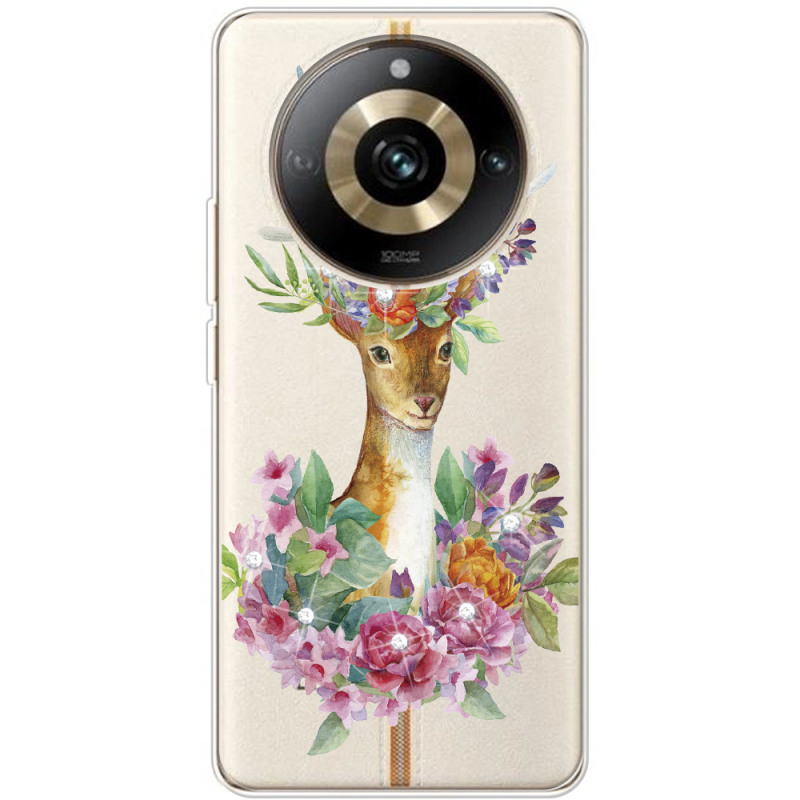 Чехол со стразами Realme 11 Pro / 11 Pro Plus Deer with flowers