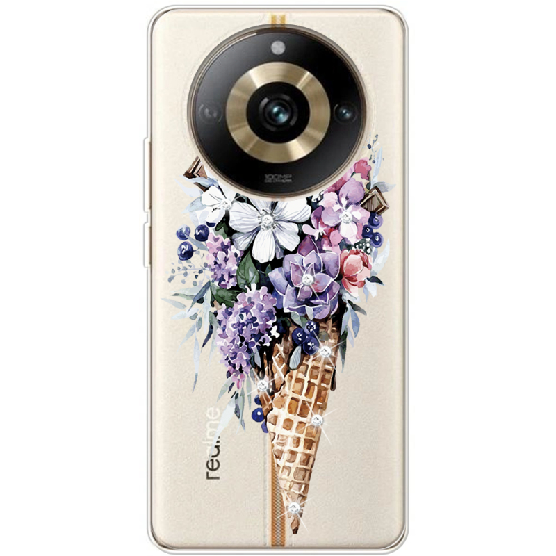 Чехол со стразами Realme 11 Pro / 11 Pro Plus Ice Cream Flowers