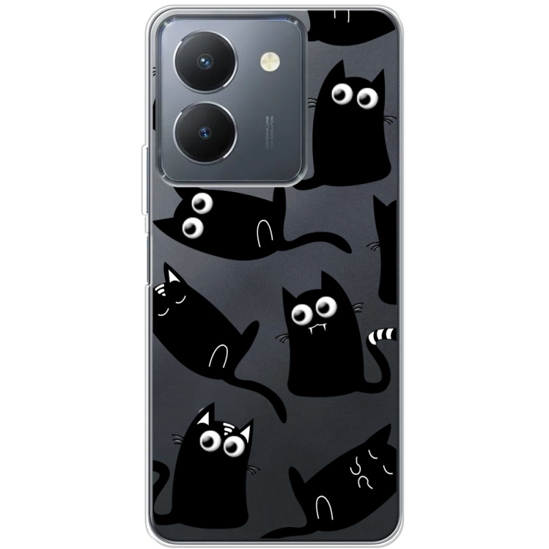 Прозрачный чехол BoxFace Vivo Y36 с 3D-глазками Black Kitty