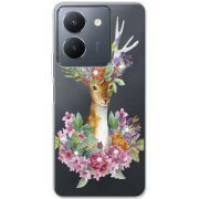 Чехол со стразами Vivo Y36 Deer with flowers