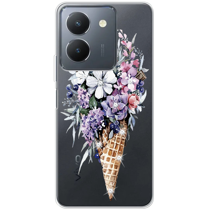 Чехол со стразами Vivo Y36 Ice Cream Flowers