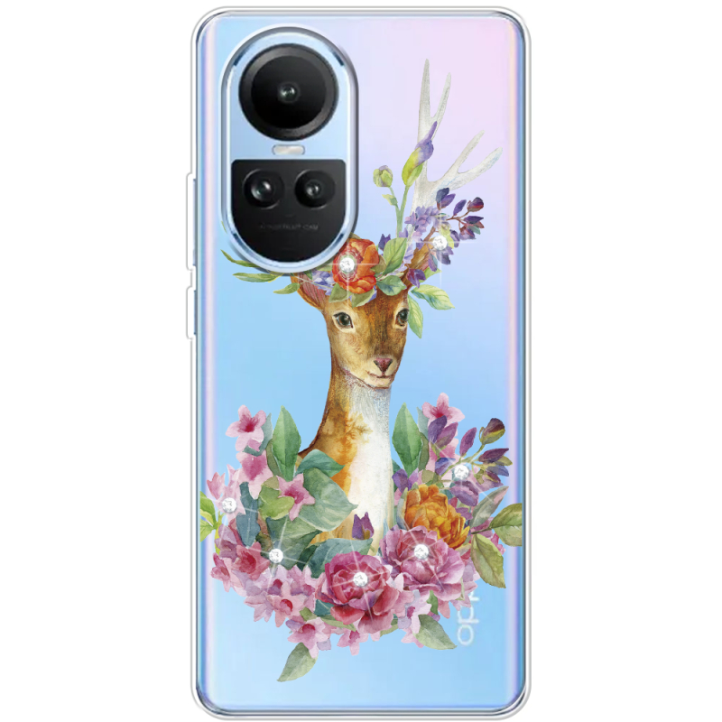 Чехол со стразами OPPO Reno 10 Deer with flowers