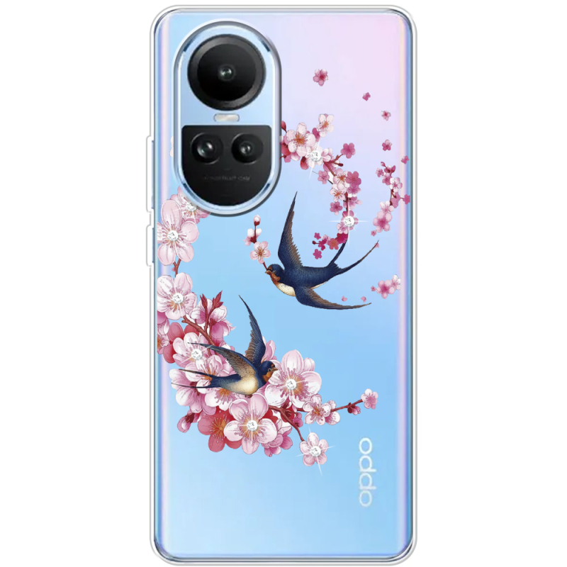 Чехол со стразами OPPO Reno 10 Pro Swallows and Bloom