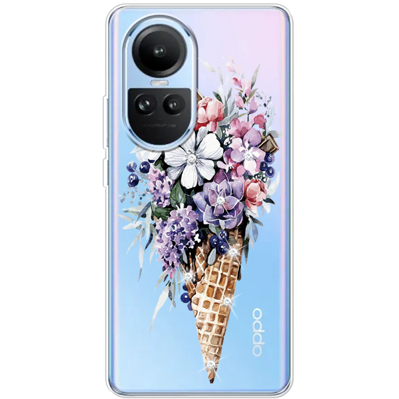 Чехол со стразами OPPO Reno 10 Pro Ice Cream Flowers