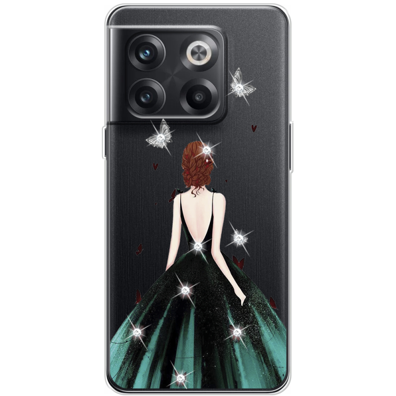 Чехол со стразами OnePlus 10T Girl in the green dress