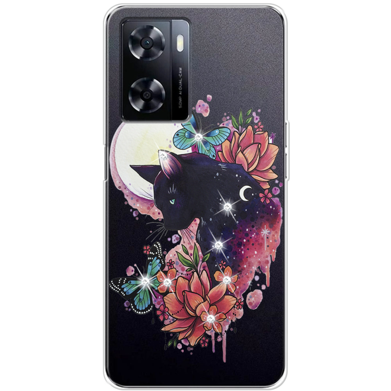 Чехол со стразами OnePlus Nord N20 SE Cat in Flowers