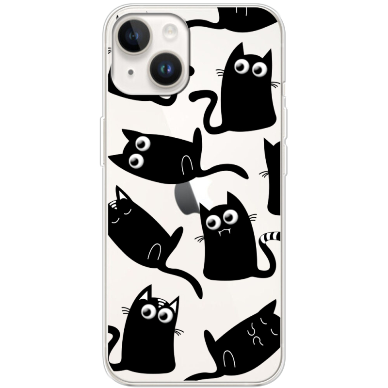 Прозрачный чехол BoxFace Apple iPhone 15 с 3D-глазками Black Kitty