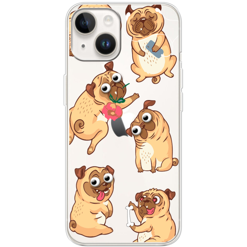 Прозрачный чехол BoxFace Apple iPhone 15 Plus с 3D-глазками Pug