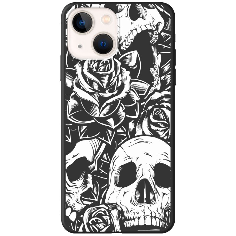 Черный чехол BoxFace Apple iPhone 15 Plus Skull and Roses