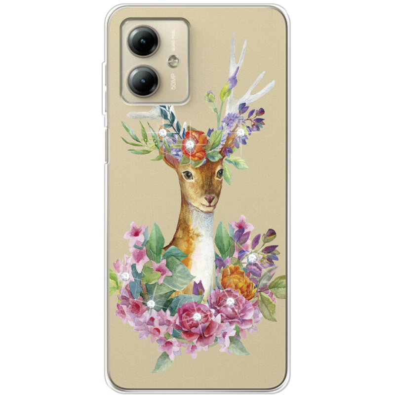 Чехол со стразами Motorola G14 Deer with flowers
