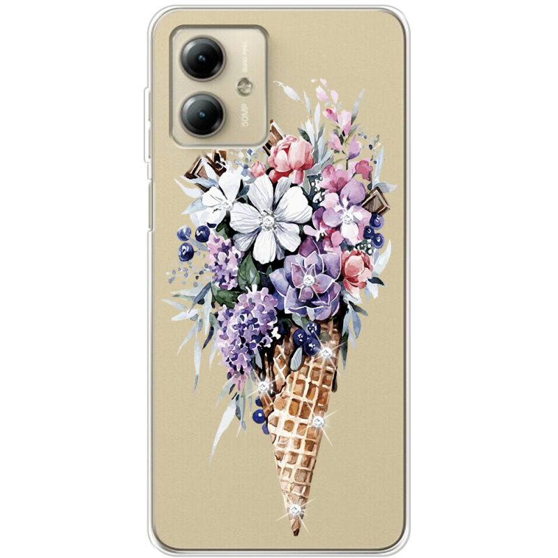 Чехол со стразами Motorola G14 Ice Cream Flowers