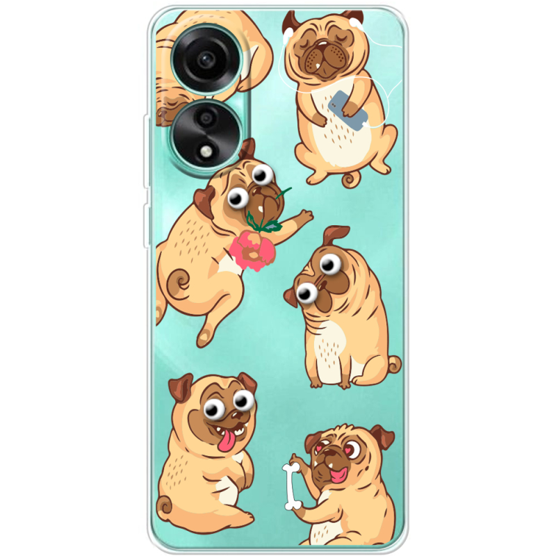 Прозрачный чехол BoxFace OPPO A78 4G с 3D-глазками Pug