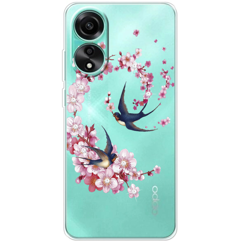 Чехол со стразами OPPO A78 4G Swallows and Bloom