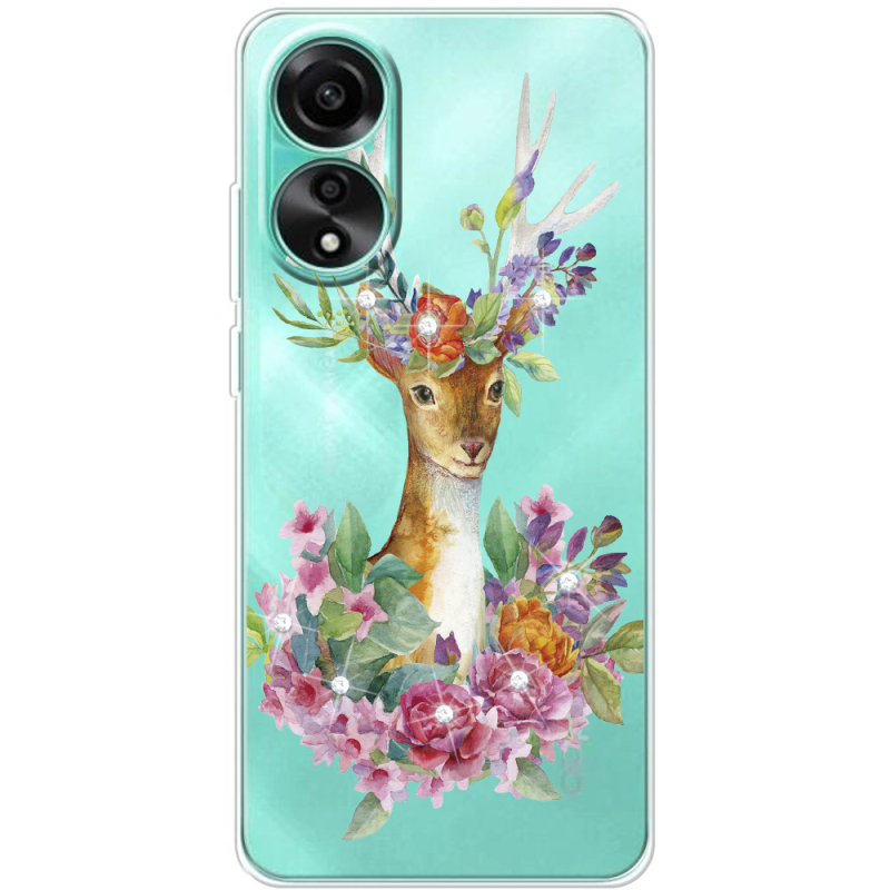 Чехол со стразами OPPO A78 4G Deer with flowers