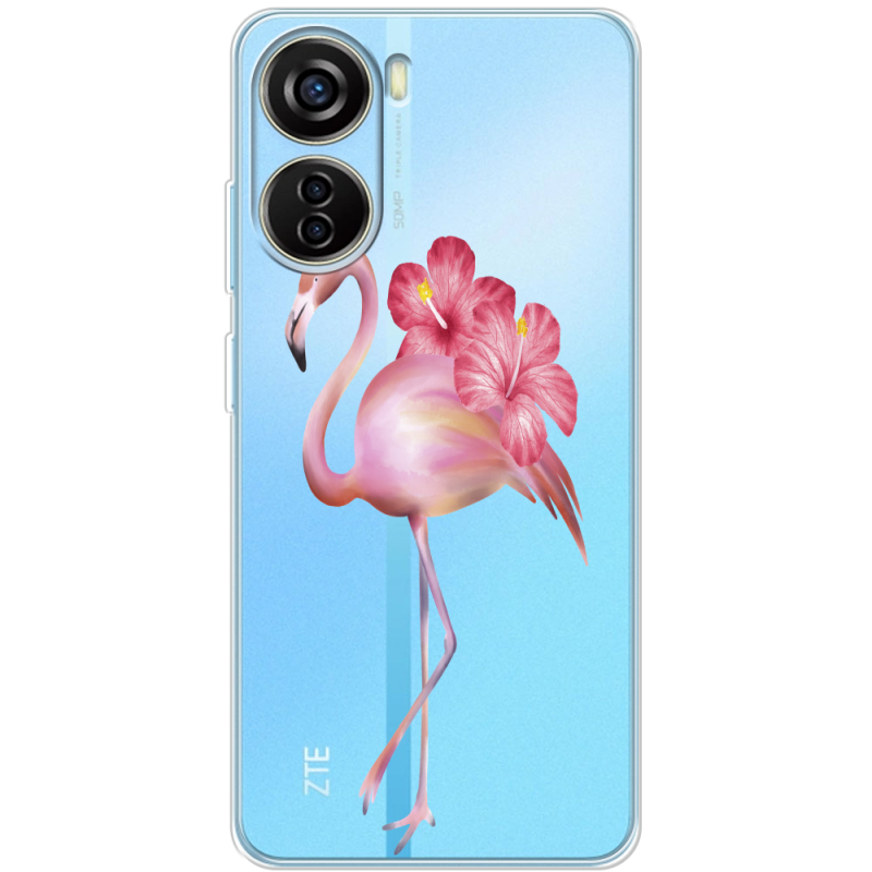 Прозрачный чехол BoxFace ZTE Blade V40 Design Floral Flamingo