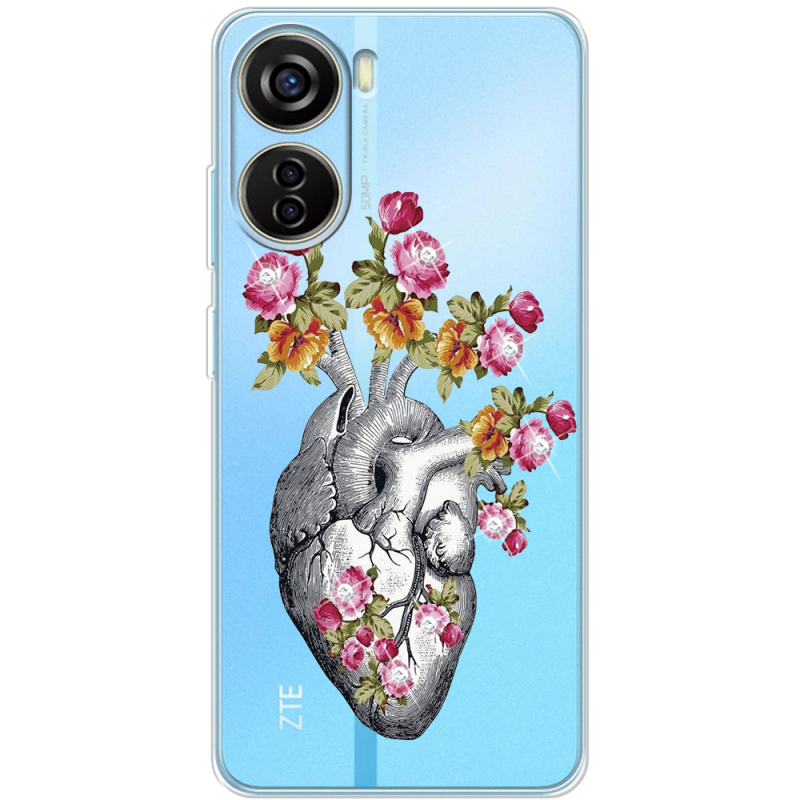 Чехол со стразами ZTE Blade V40 Design Heart