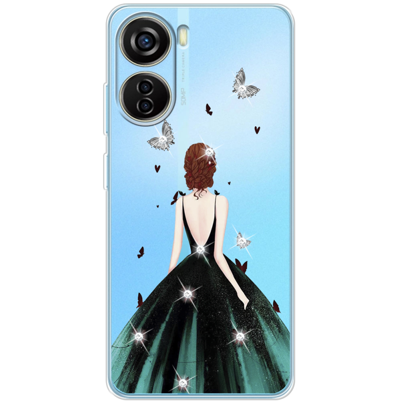 Чехол со стразами ZTE Blade V40 Design Girl in the green dress