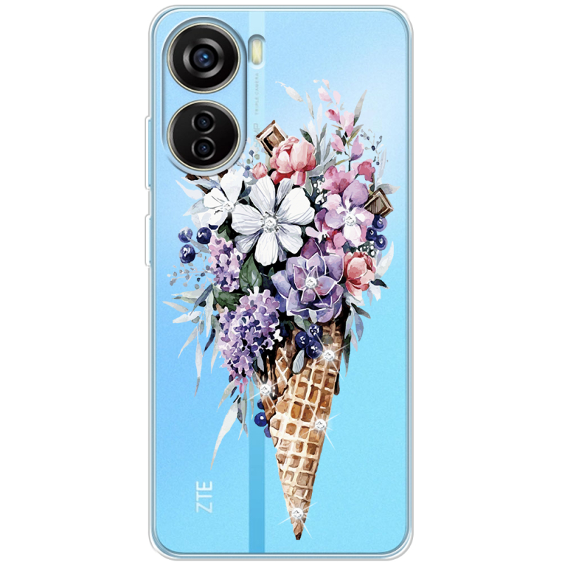 Чехол со стразами ZTE Blade V40 Design Ice Cream Flowers