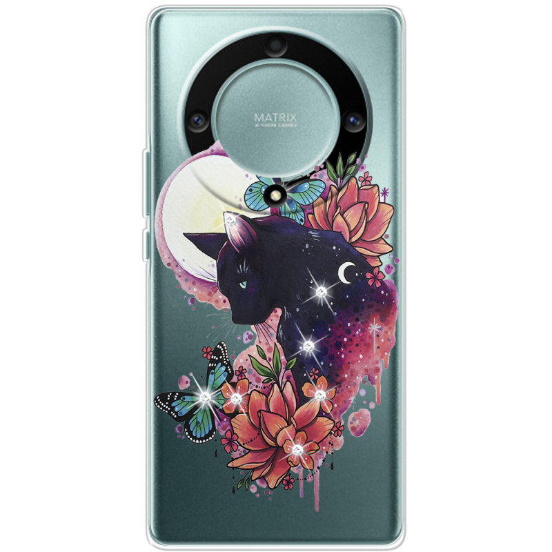 Чехол со стразами BoxFace Honor Magic 5 Lite 5G Cat in Flowers