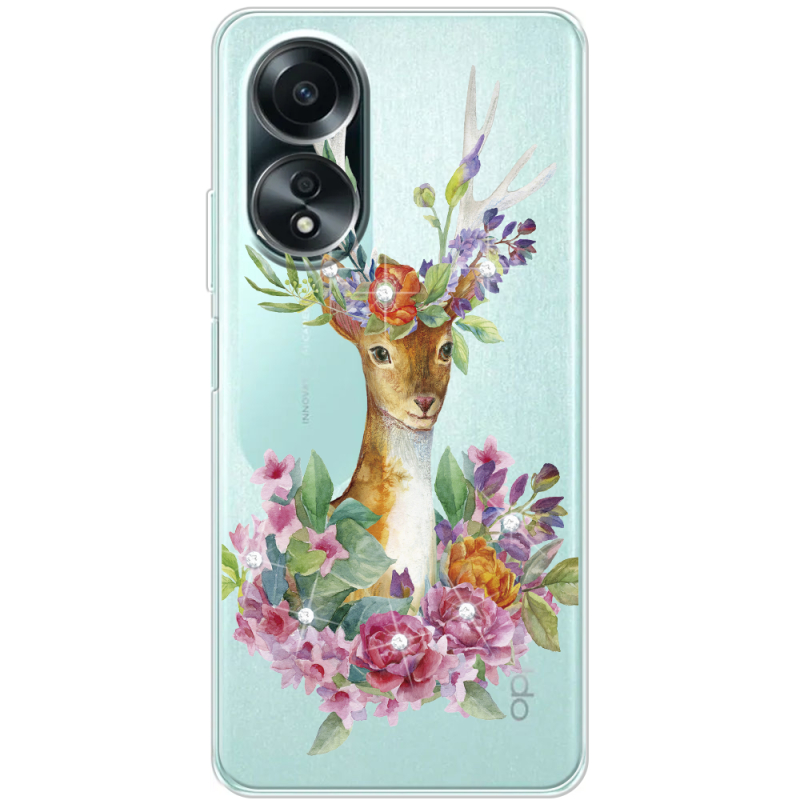 Чехол со стразами OPPO A58 4G Deer with flowers