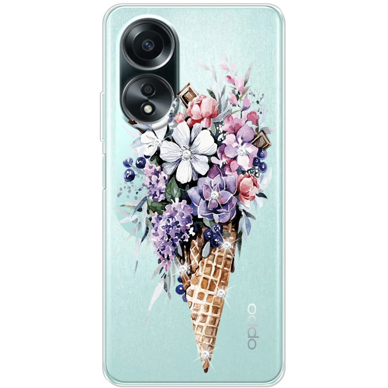 Чехол со стразами OPPO A58 4G Ice Cream Flowers