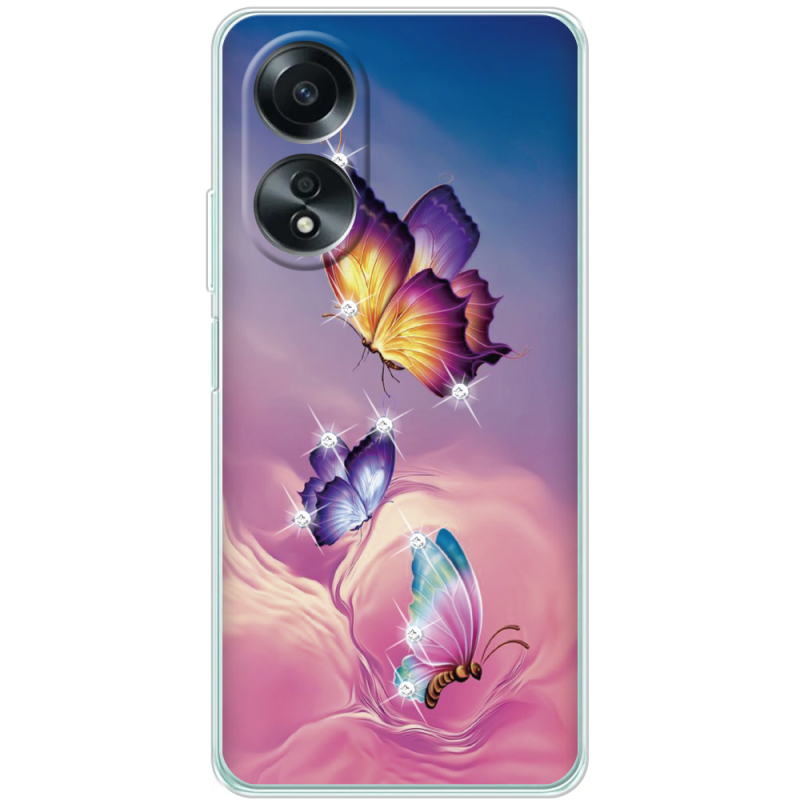 Чехол со стразами OPPO A58 4G Butterflies