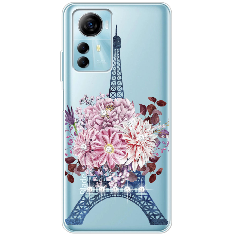 Чехол со стразами ZTE Blade A72s Eiffel Tower