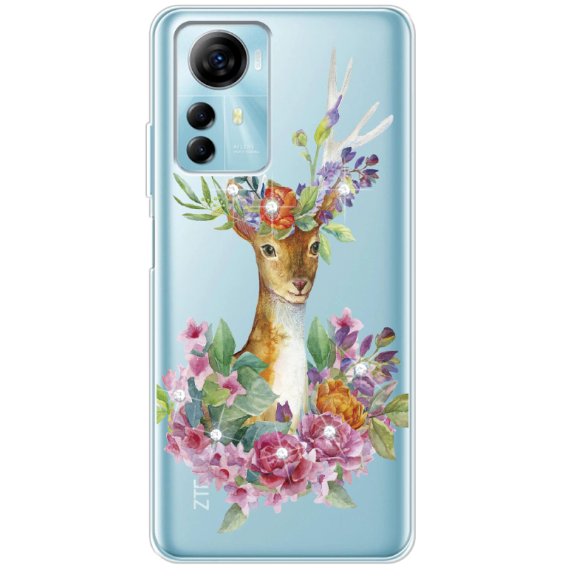 Чехол со стразами ZTE Blade A72s Deer with flowers