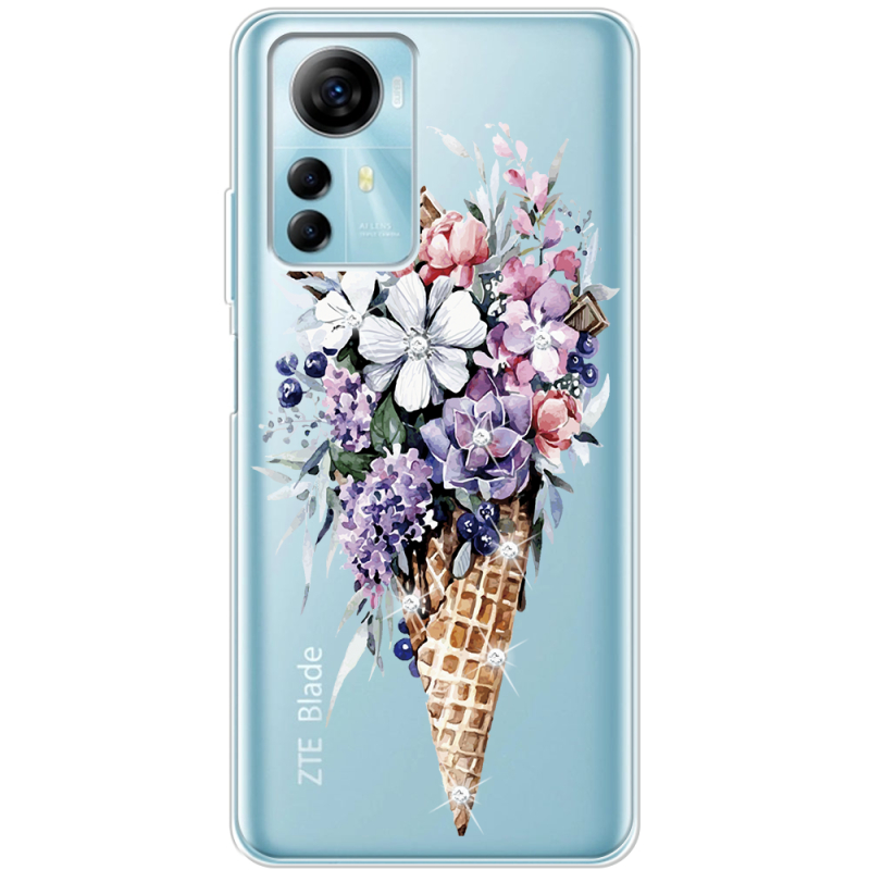 Чехол со стразами ZTE Blade A72s Ice Cream Flowers