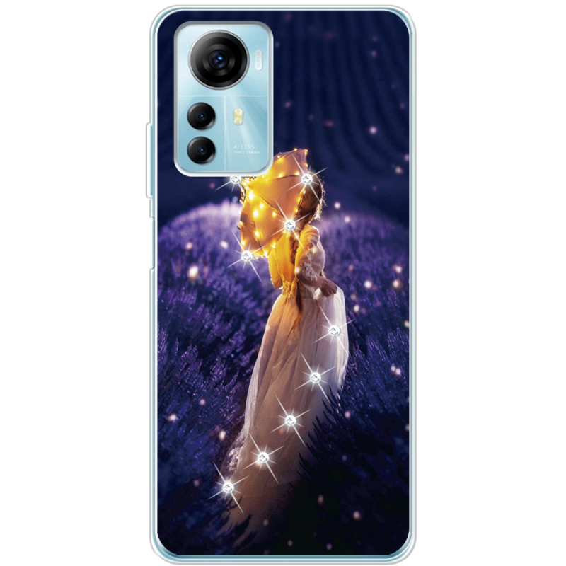 Чехол со стразами ZTE Blade A72s Girl with Umbrella