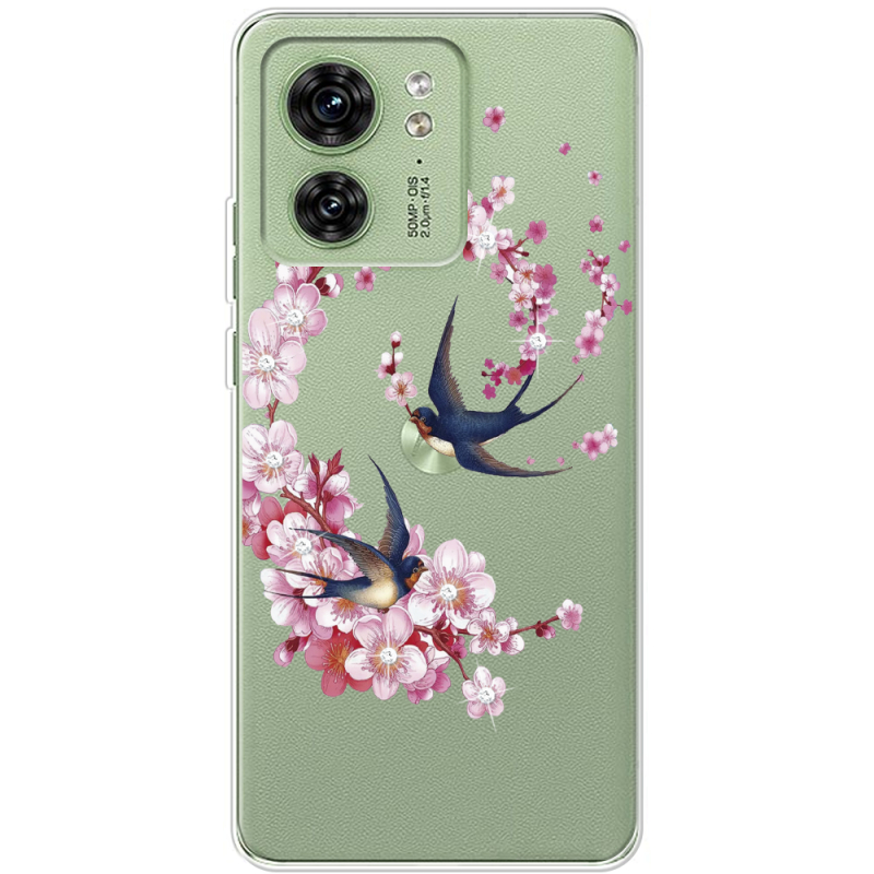 Чехол со стразами Motorola Edge 40 Swallows and Bloom